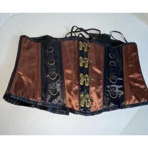 Satin Underbust Corset Waist Cincher in Brown and Black goth circus witch
